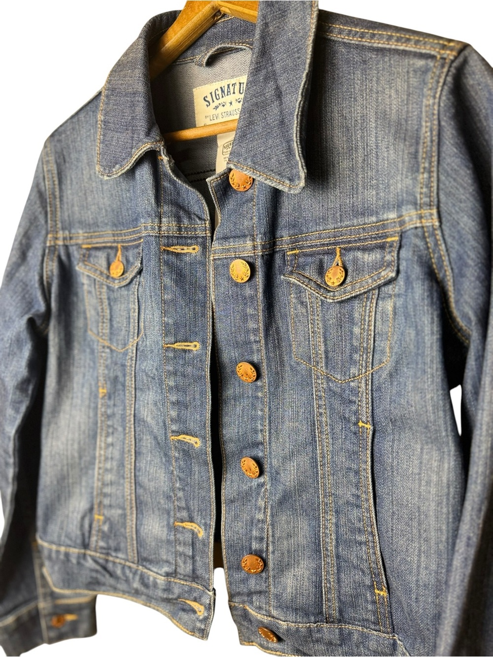 Levi Strauss Signature Denim Trucker Jacket Medium Wash Stretch M - Picture 4 of 9